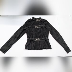 Black long sleeve Lip Service zip up shirt. Medium
